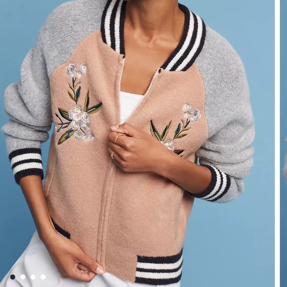 Maeve Tops - Anthropologie Maeve Varsity embroidered bomber. Sz S